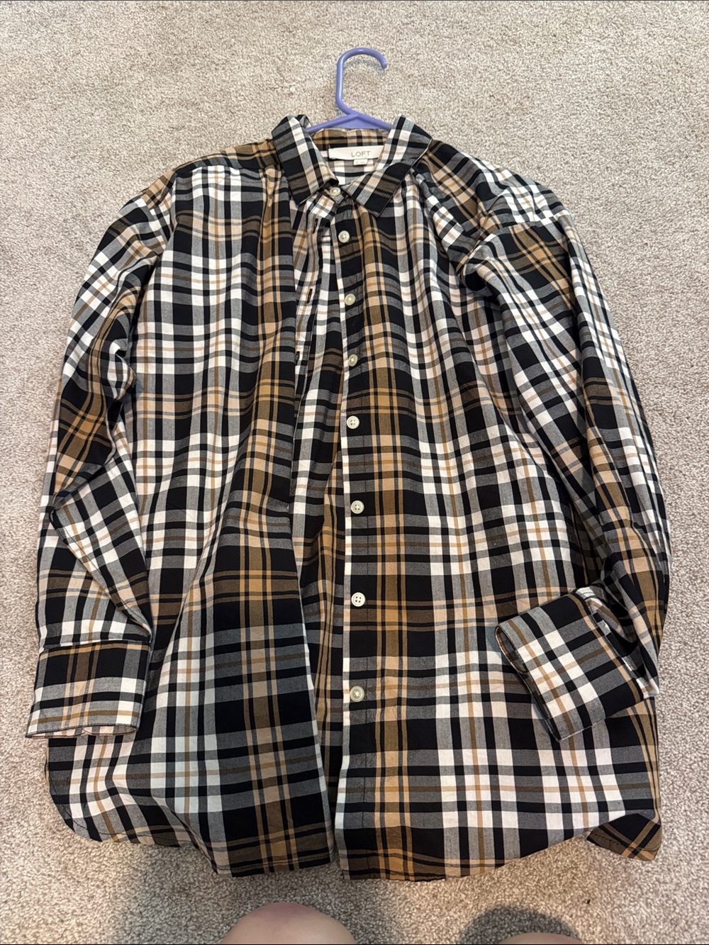 LOFT Men's Black, White & Tan Plaid Button-Down Shirt